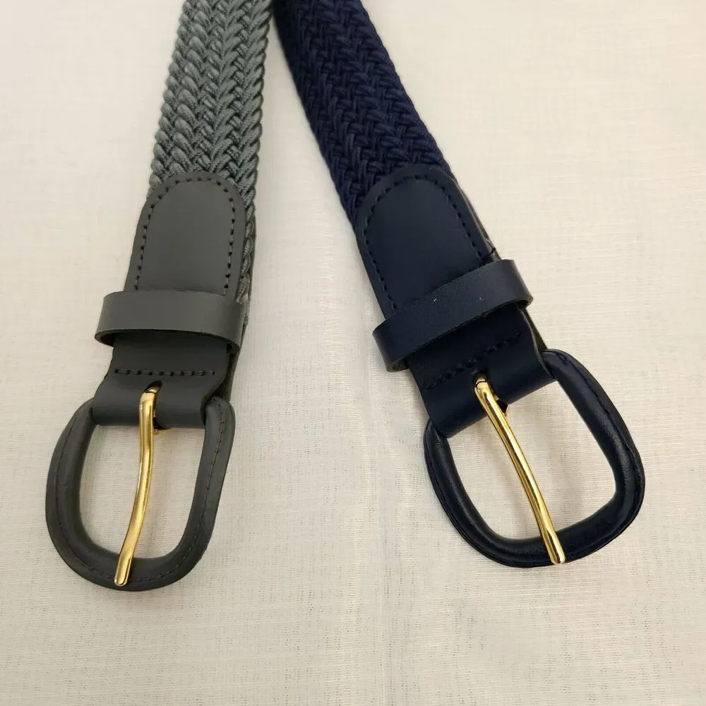Mens Navy & Gray Woven Stretch Covered Buckle Leather Belt Size L-38-40 Set of 2
